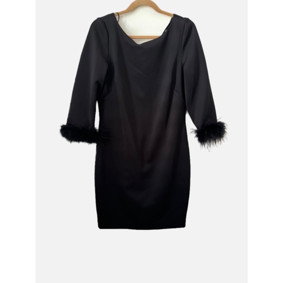 Elegant Black Feather-Trim Dress - Picture 2 of 7